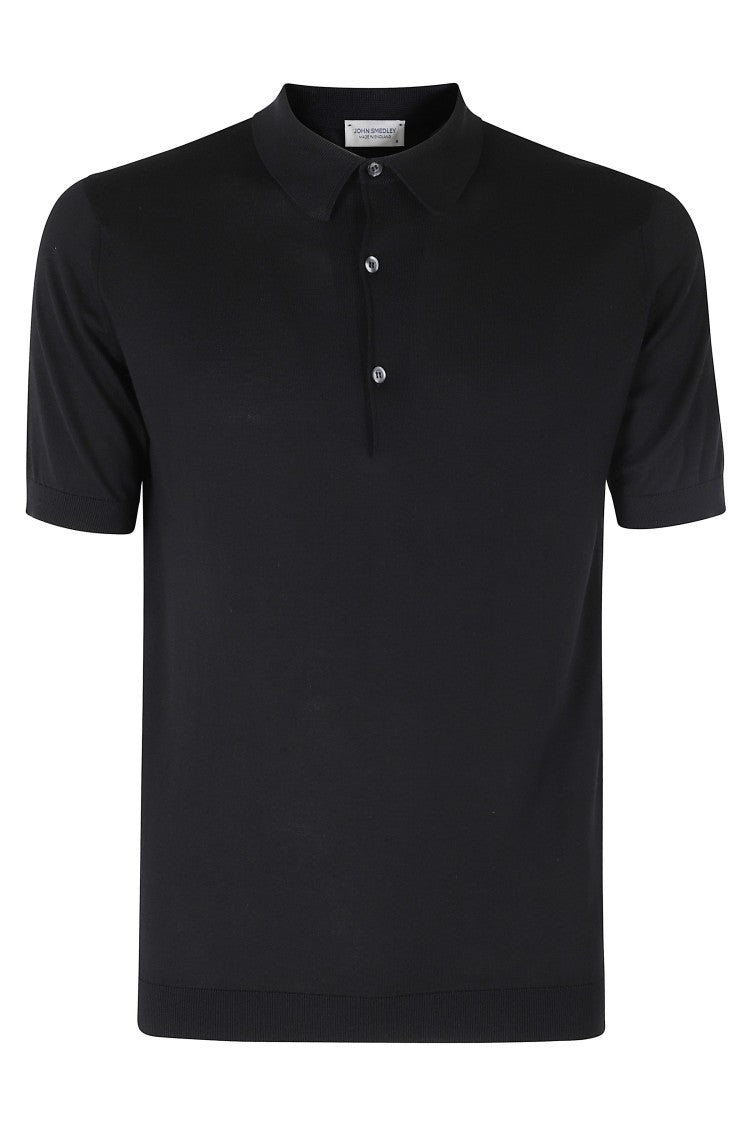John Smedley Black Adrian Button-Down Collar Sea Island Cotton Polo Shirt