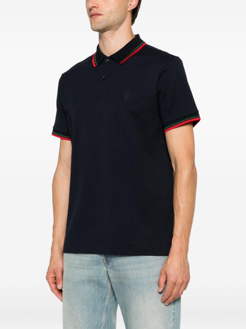 Gucci Black Striped Collar Short-Sleeve Polo Shirt