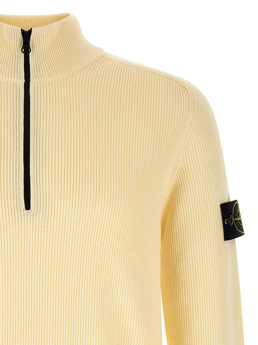 Stone Island Ribbed Cotton Sweater With Half Zip