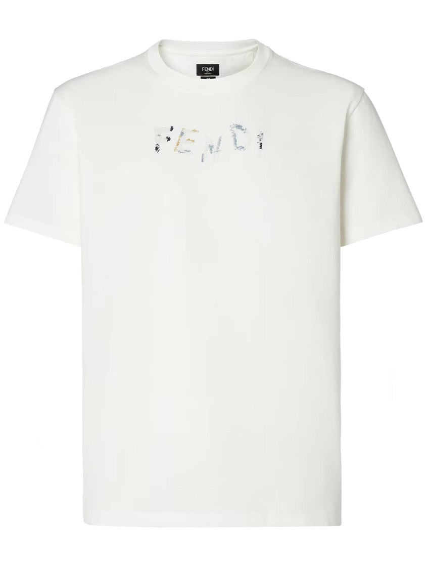 Fendi Short-Sleeved Crew Neck T-Shirt With Distressed Text Design