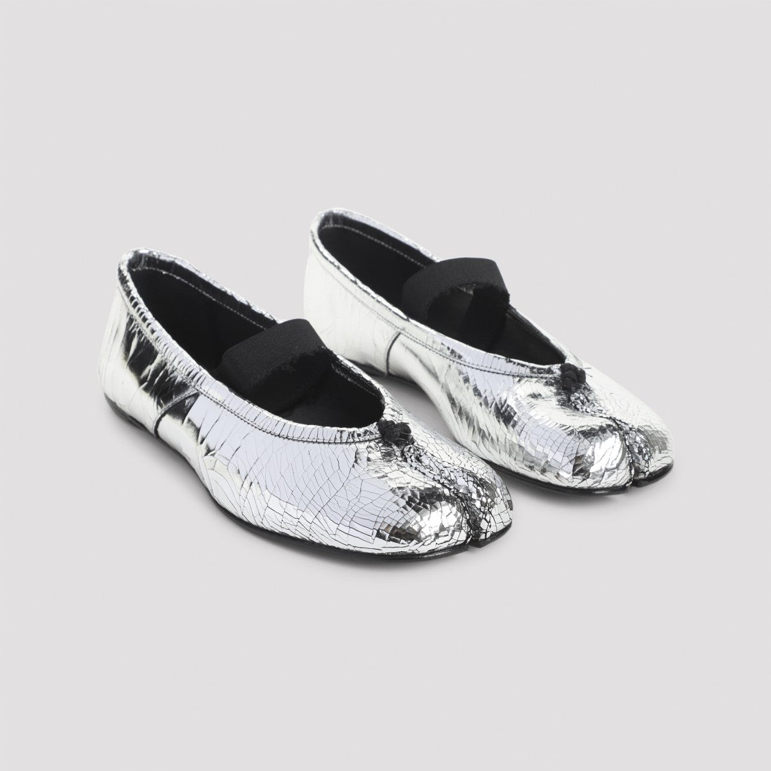 Maison Margiela Metallic Leather Ballerinas With Bow Detail