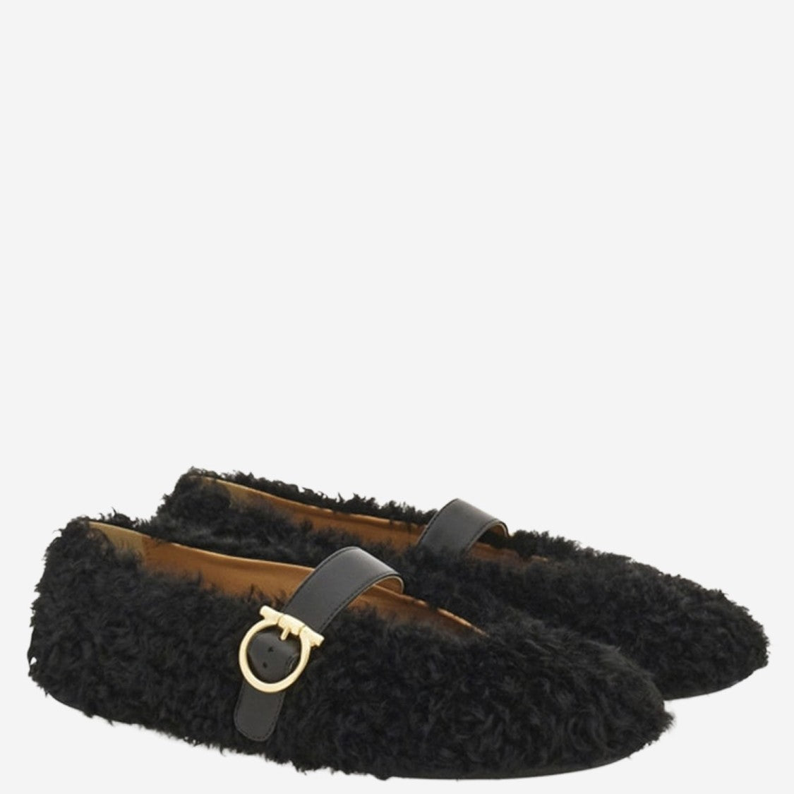 Salvatore Ferragamo Gancini Ornamental Ballet Flats In Shearling