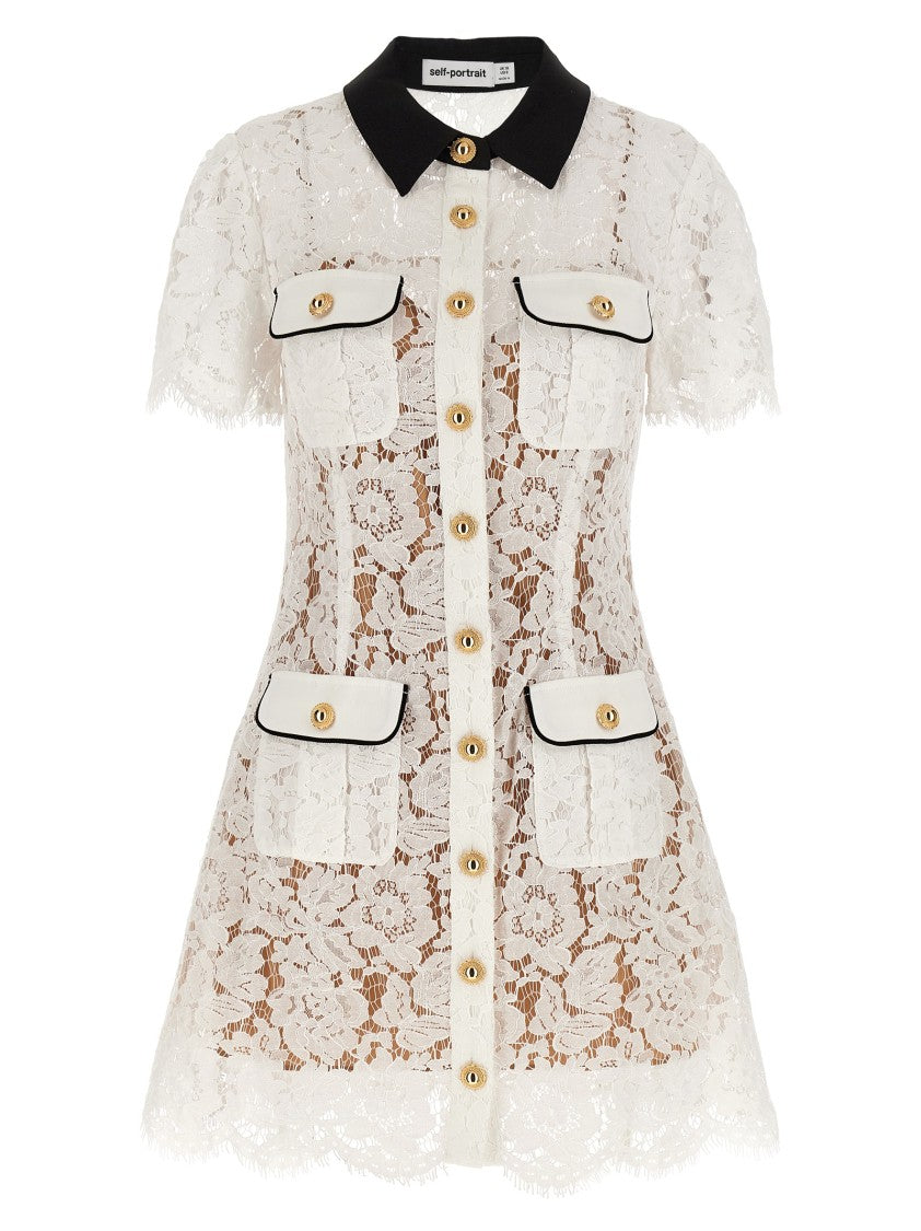 Self-Portrait White Lace Contrast Collar Mini' Dress