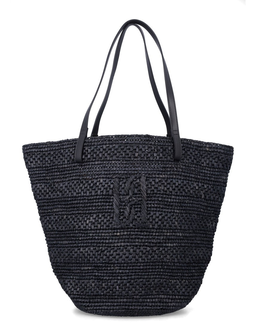 By Malene Birger Braided Paper Straw Tote With Leather Handles