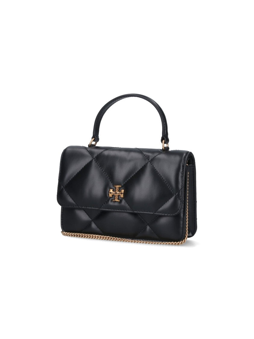 Tory Burch Quilted Black Calfskin 'Kira' Handbag With Gold Chain Detail