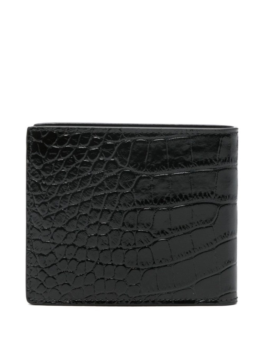 Tom Ford Bifold Wallet In Shiny Crocodile Print Leather
