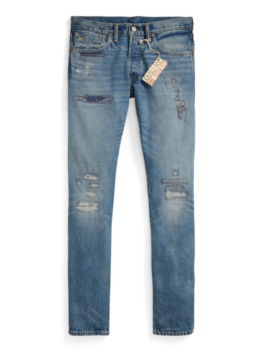 Polo Ralph Lauren Light Blue Straight-Fit Jeans With Distressed Detailing