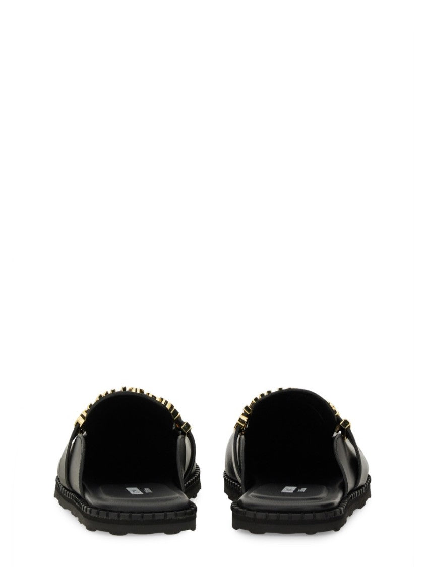 Moschino Black Leather Sandal With Logo Detail