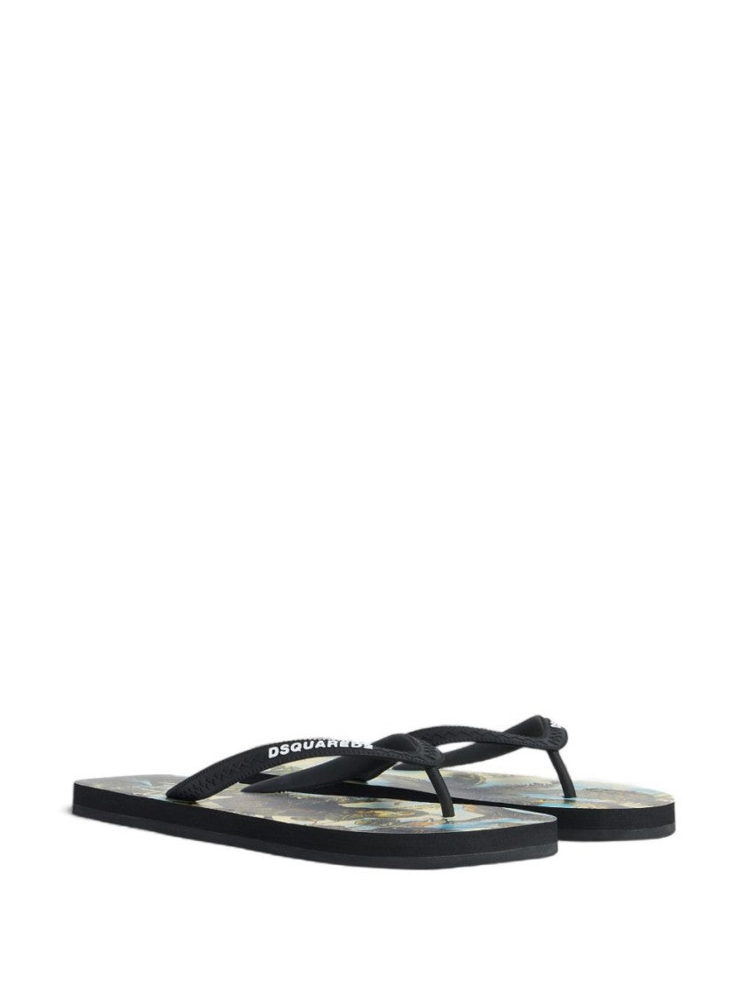 Dsquared2 Textured Footbed Thong Sandals With Logo Print