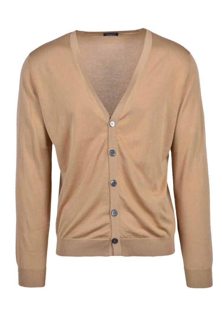 Drumohr Cotton V-Neck Cardigan - Beige