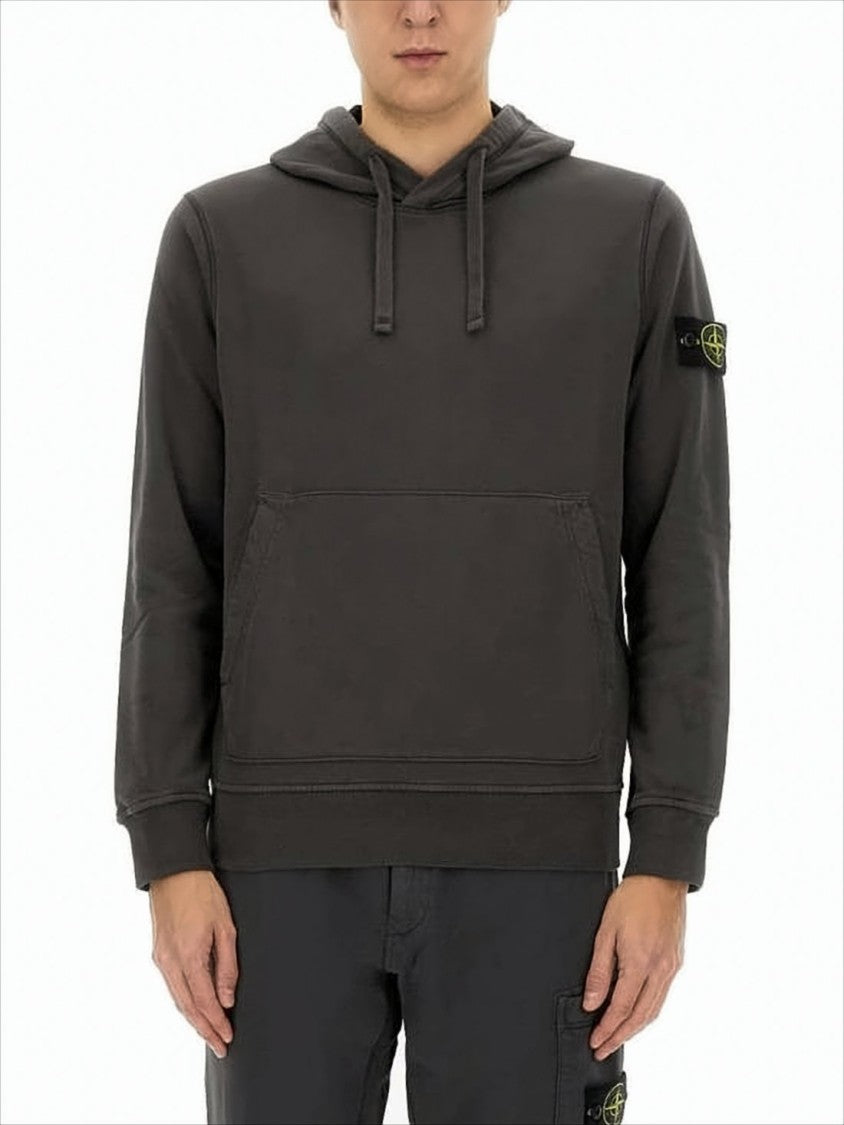 Stone Island Pullover Hoodie With Distinctive Patch And Drawstring Hood