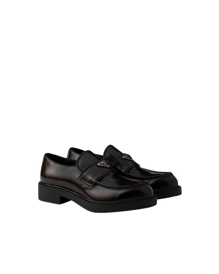 Prada Calf Leather Loafers With Triangular Logo Plaque