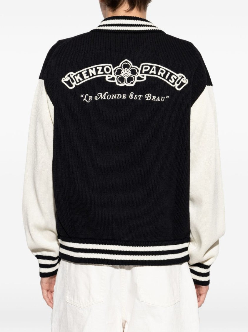 Kenzo Varsity-Style Zip-Up Sweater With Contrasting Sleeves