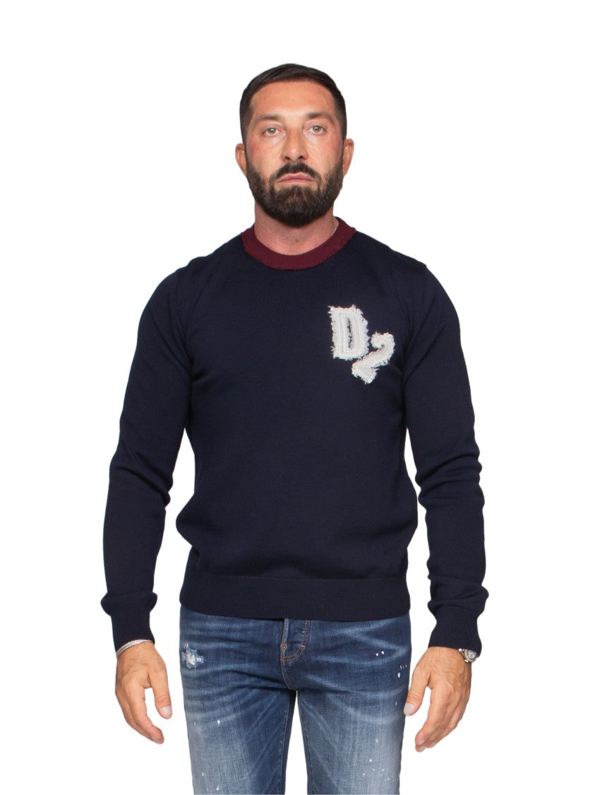 Dsquared2 Wool Sweater With Contrasting Ribbed Collar And Iconic Logo