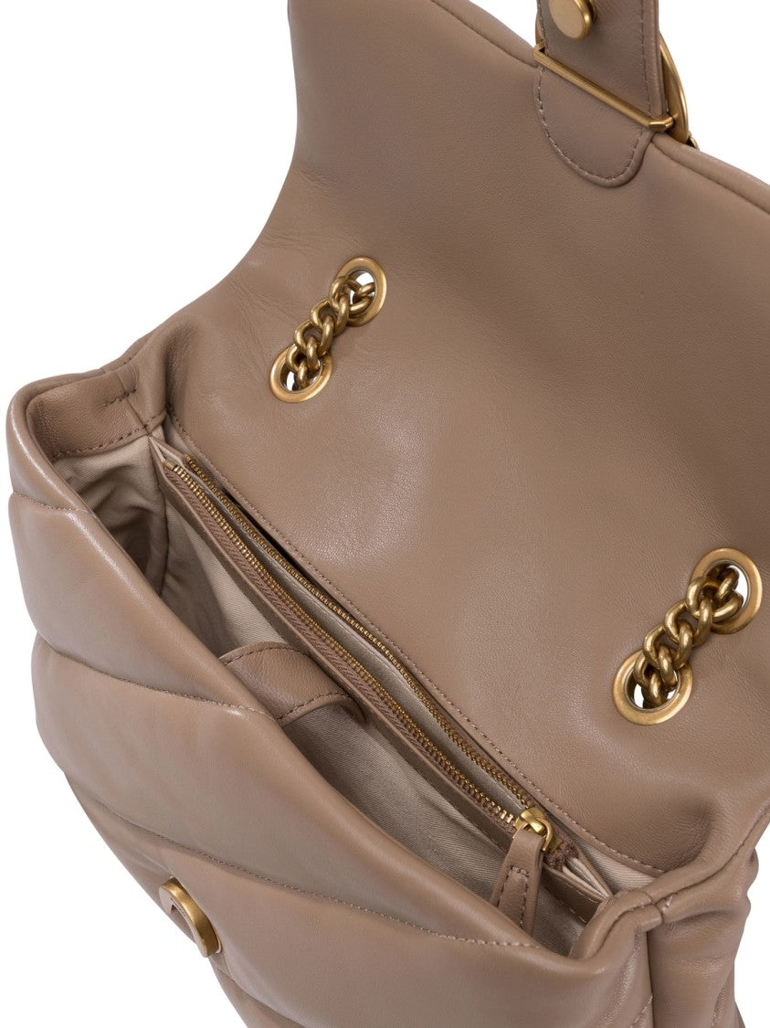 Pinko Beige Leather Crossbody Bag