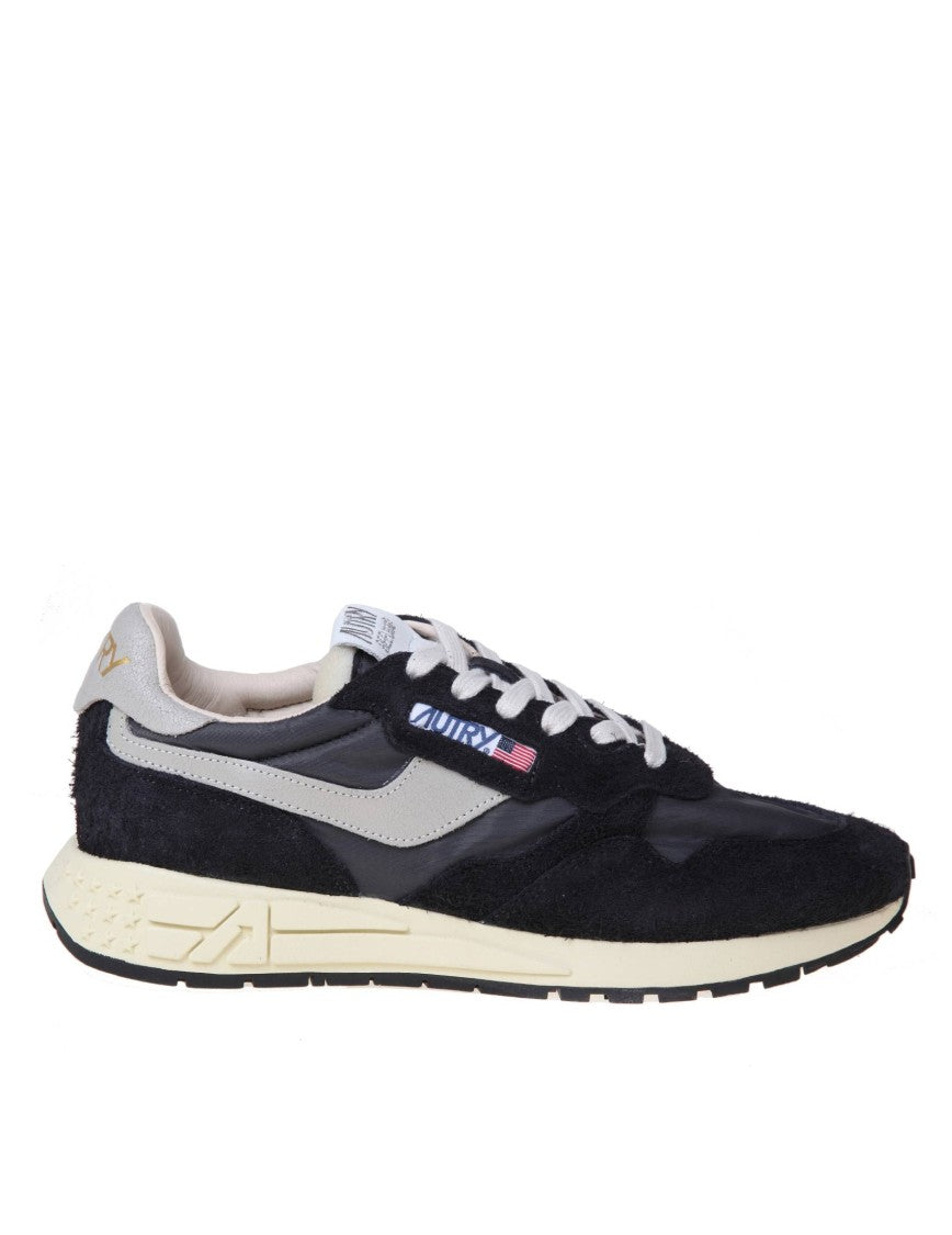 Autry Black/White Suede-Nylon Blend Reelwind Low Sneakers