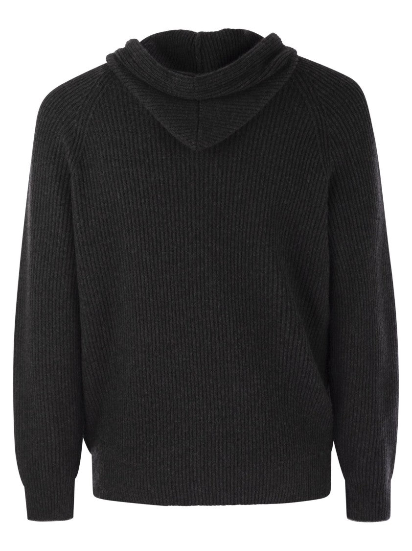 Brunello Cucinelli English Rib Cashmere Knit Hooded Topwear