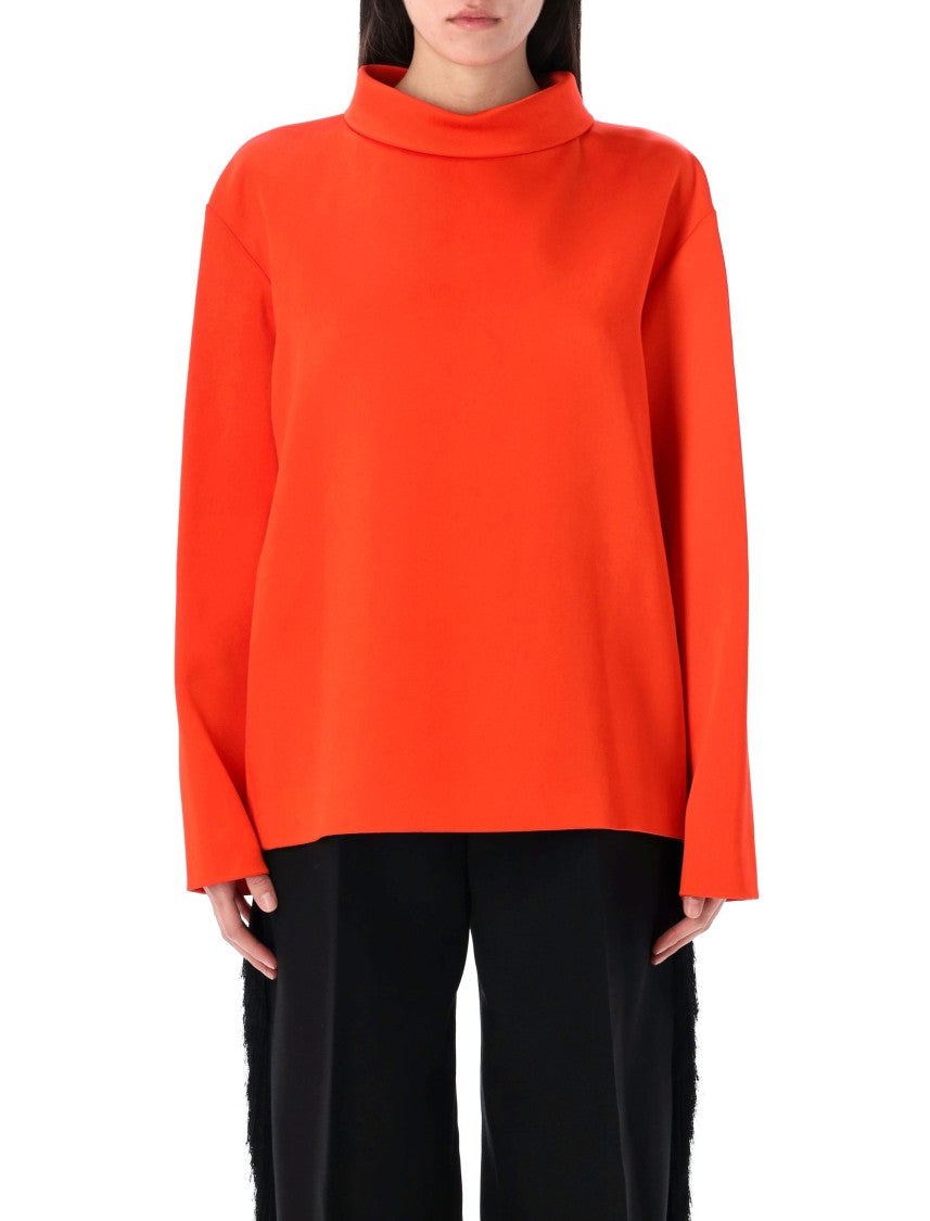 Carven High Collar Double Satin Blouse