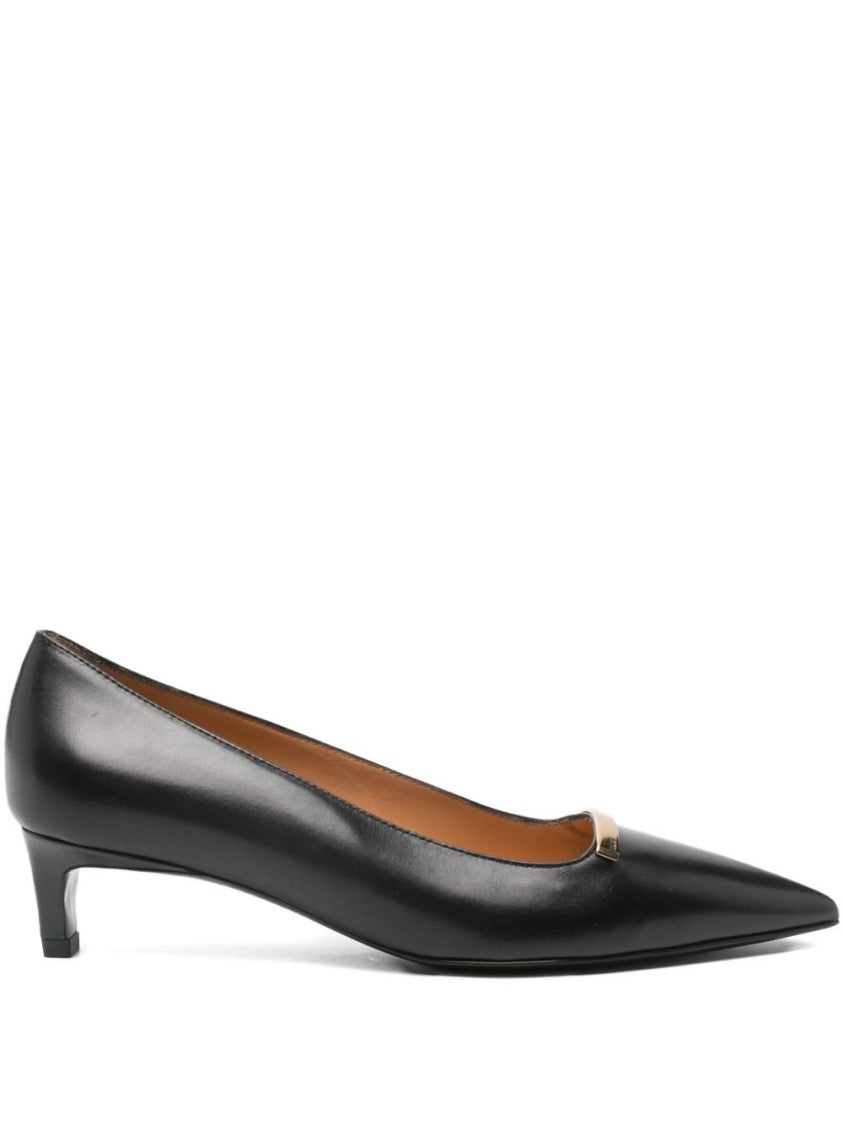 Tod's Black Gold Bar Pointed Kitten Heels