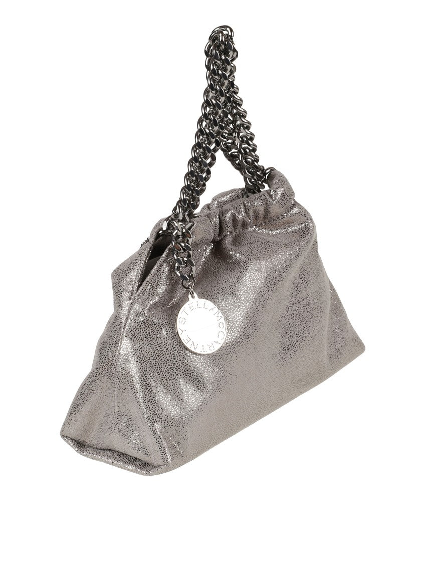Stella Mccartney Shimmering Silver Textured Handbag With Double Chain Handle