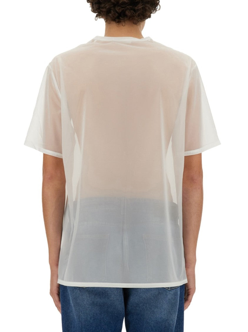 Helmut Lang Sheer White T-Shirt With Bold Logo