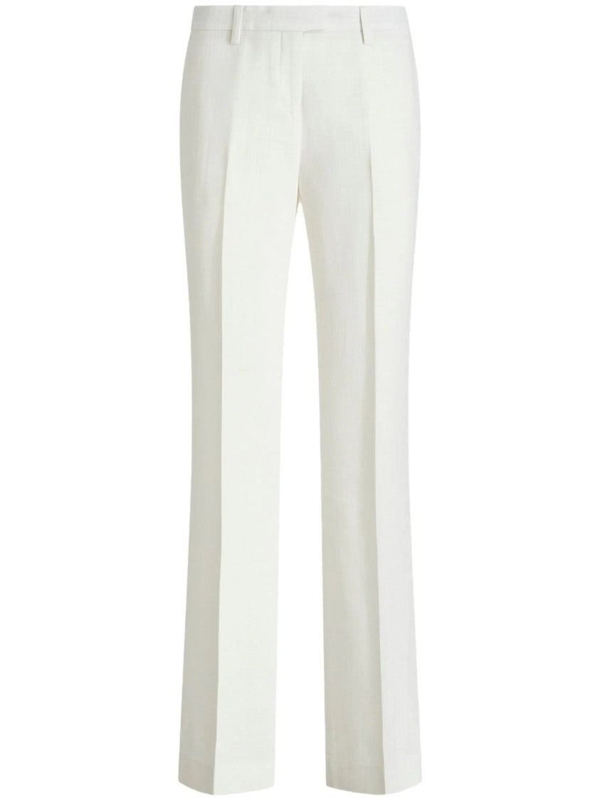 Etro Straight-Fit White Trousers With Flared Hem