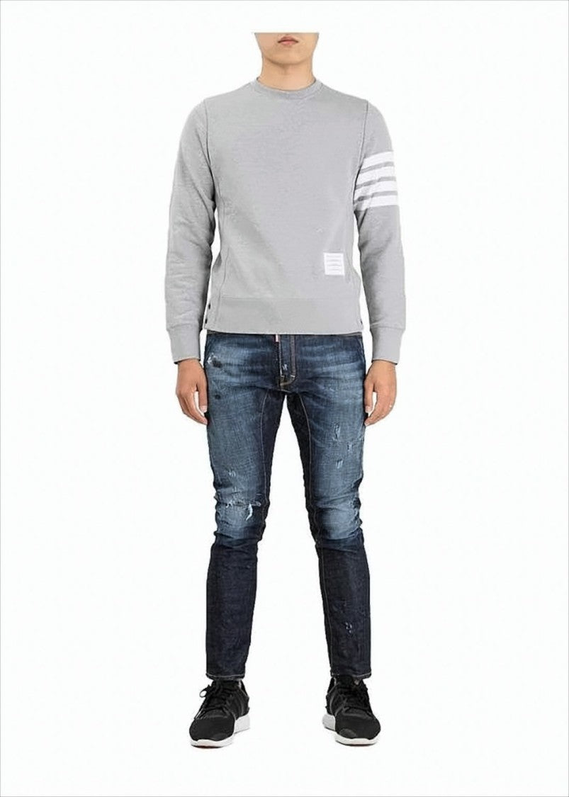 Thom Browne Crew Neck Sweatshirt With Horizontal Stripe Detail