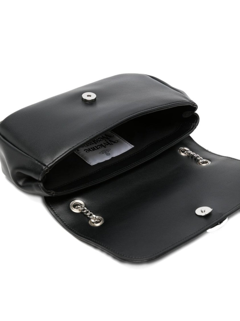 Vivienne Westwood Rectangular Black Shoulder Bag With Metallic Emblem