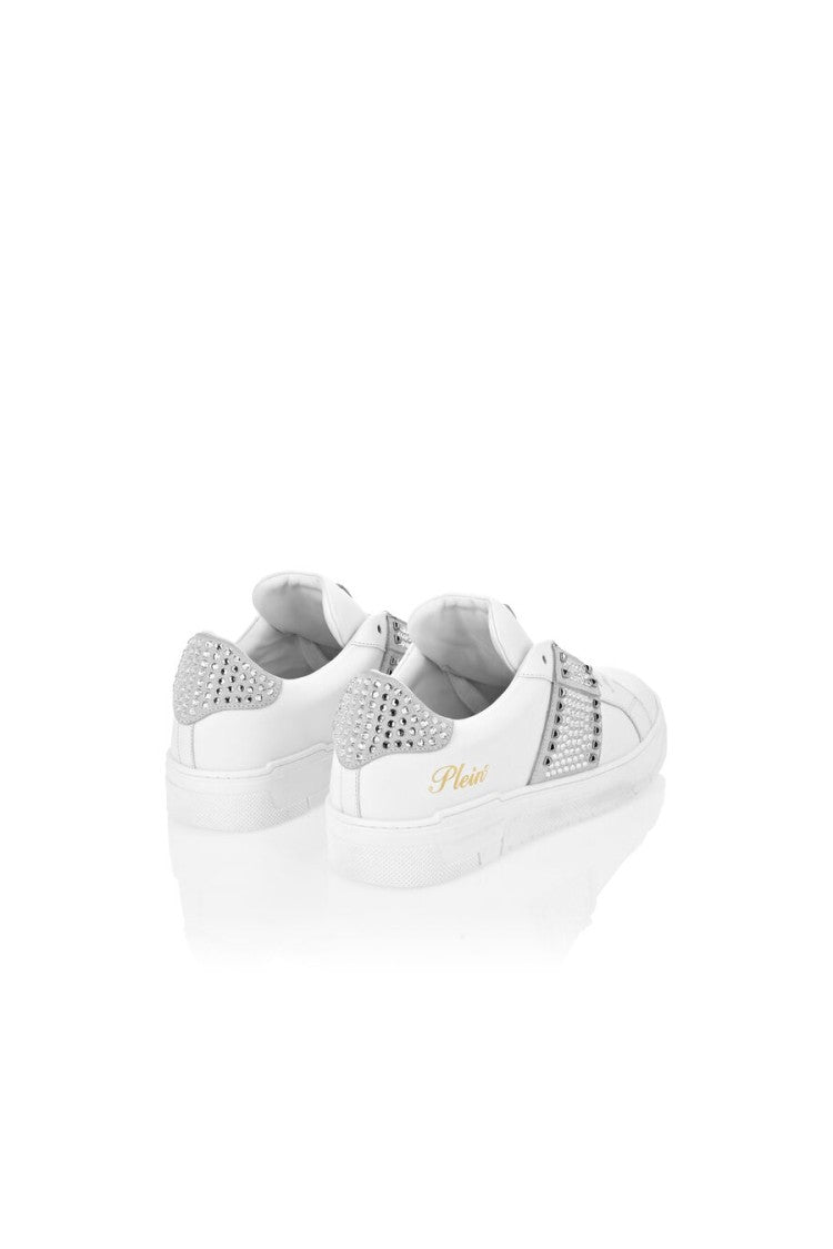 Philipp Plein White Leather Crystal-Embellished Sneakers