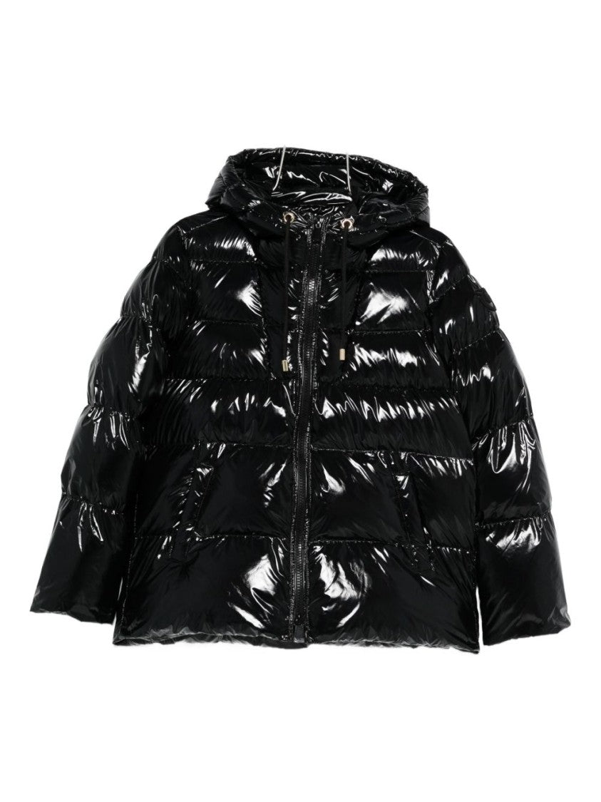 Pinko Glossy Cropped Puffer Jacket With Adjustable Hood