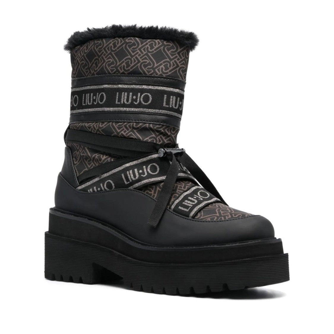 Liu Jo Brown Chunky Platform Sole Branded Strap Boots