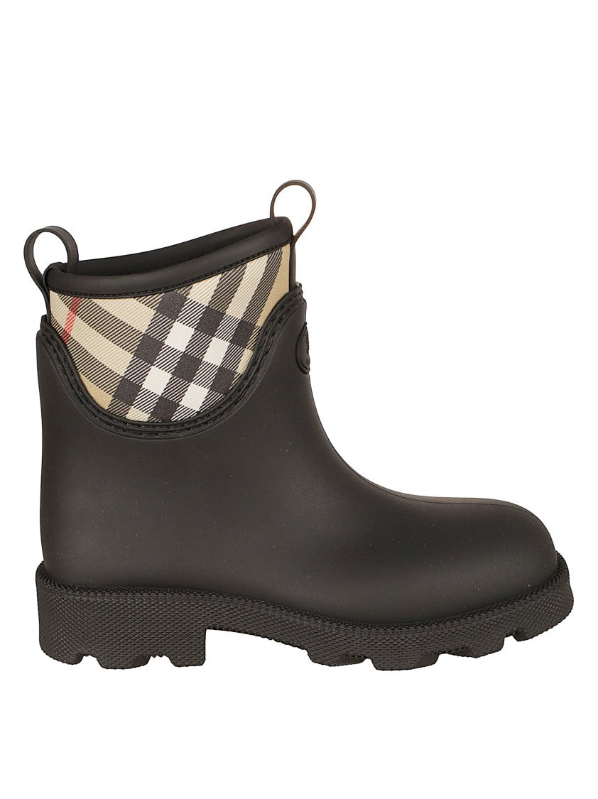 Burberry Black Ankle Boots With Tartan Cuff
