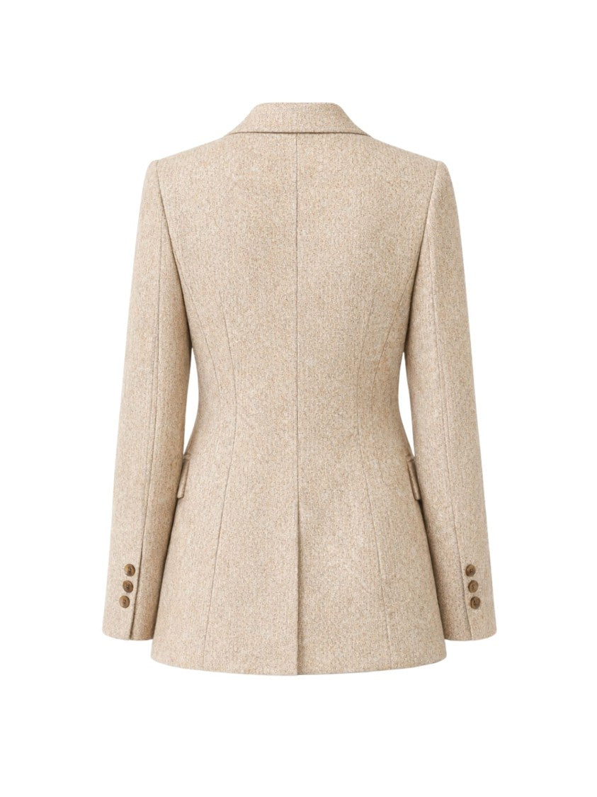 Tagliatore Beige Double Breasted Peak Lapels Blazer