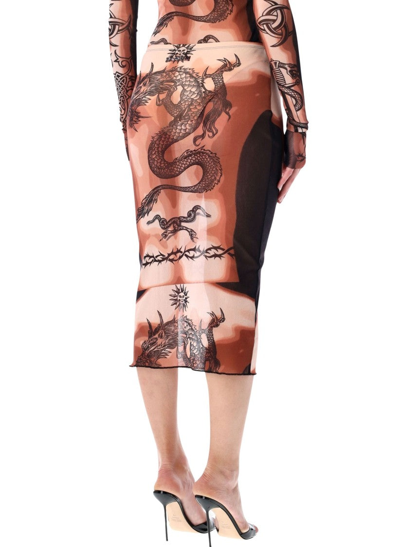 Jean Paul Gaultier Safe Sex Tattoo Mesh Skirt