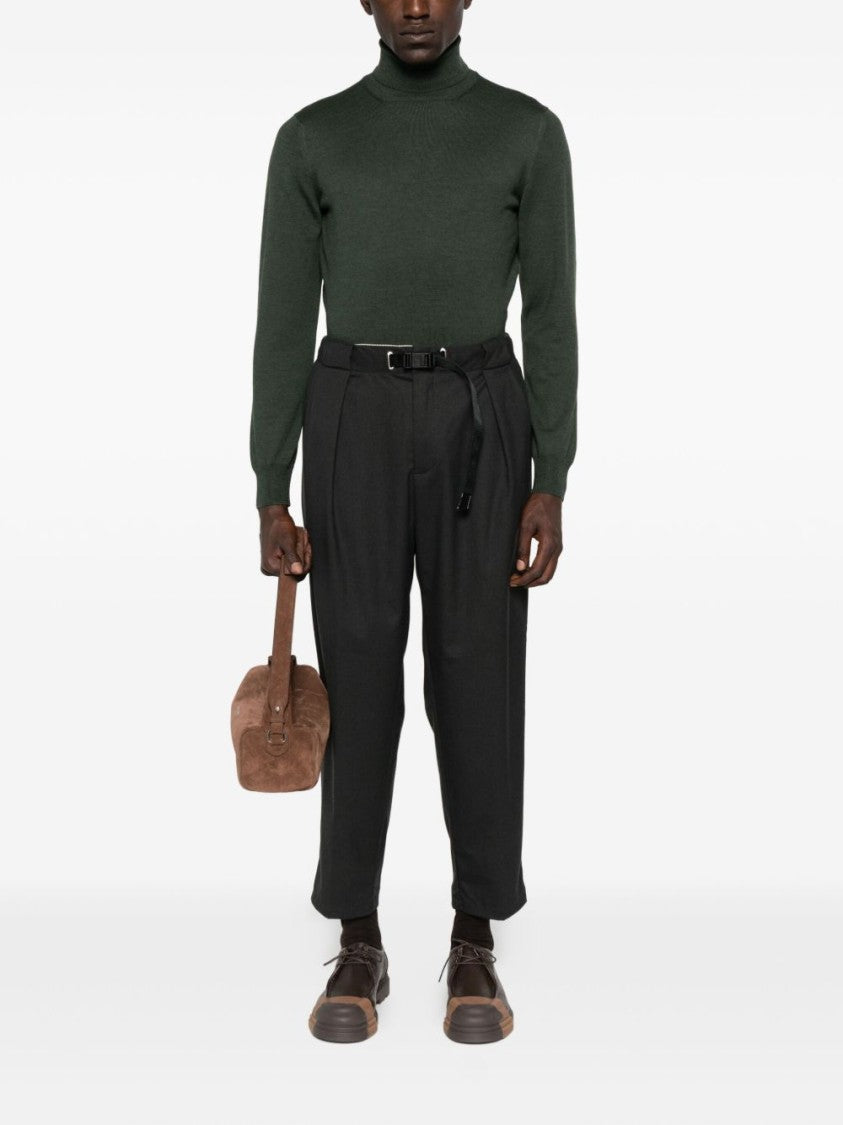 White Sand Tailored Black Trousers With Buckle Belt Detail