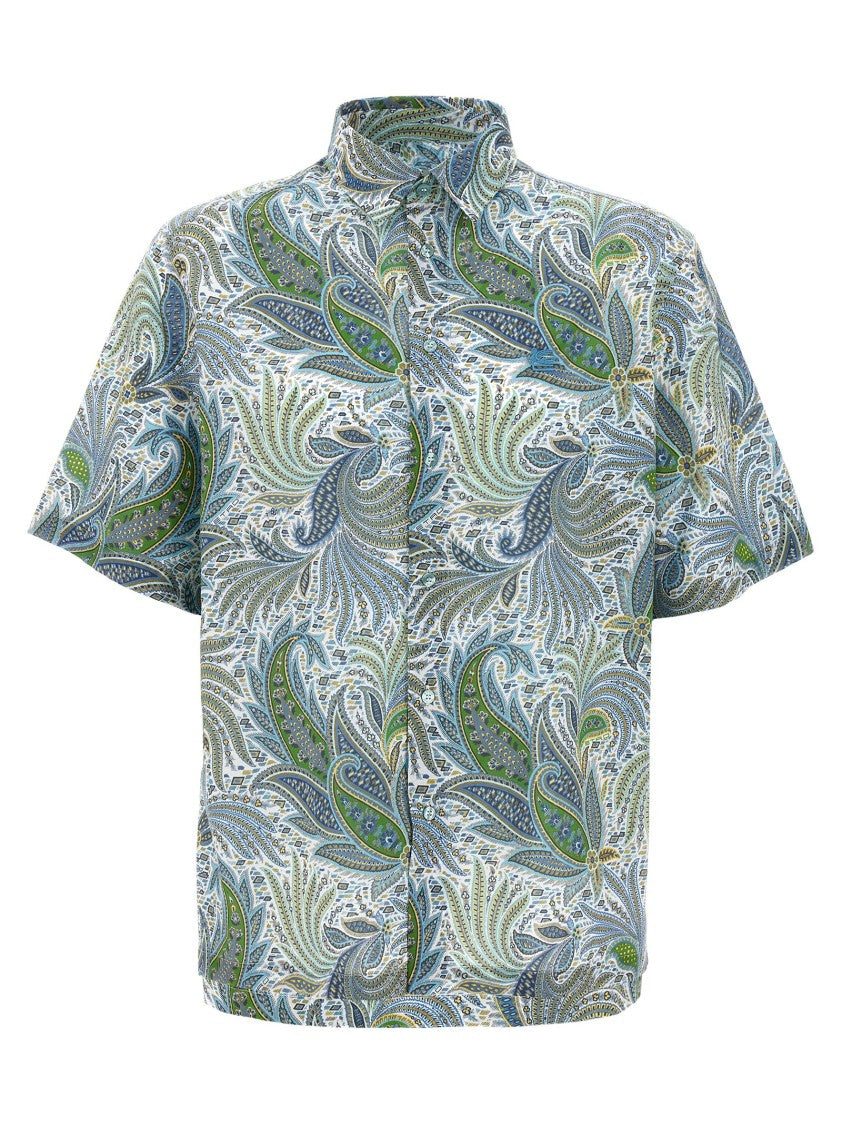 Etro Maxi Flowered Paisley Print Cotton Shirt