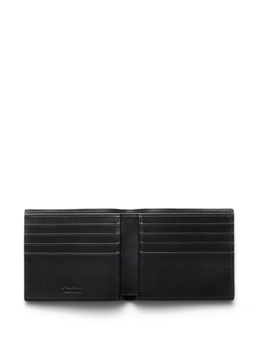 Prada Compact Textured Leather Wallet With Logo Plaque