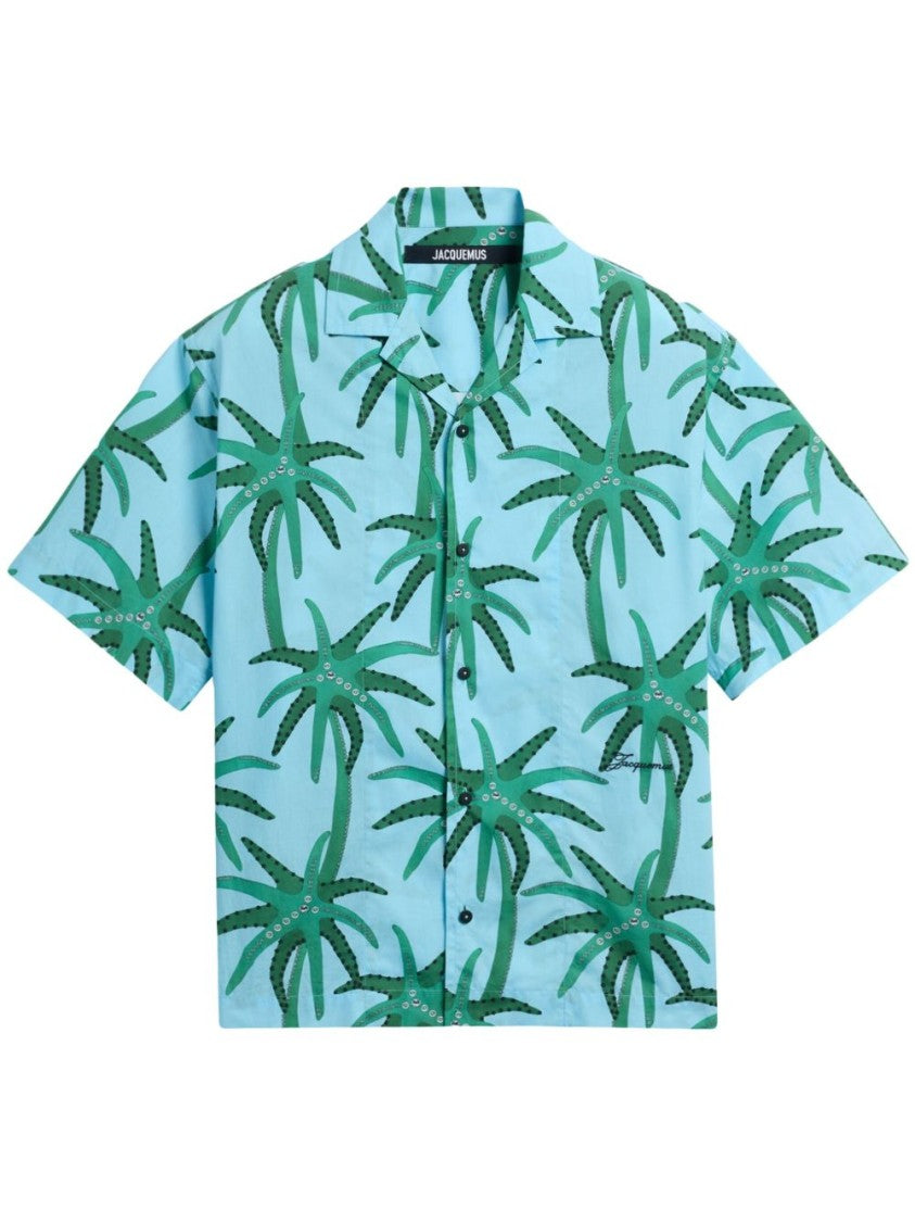 Jacquemus Celeste Short-Sleeved Shirt With Palm Print