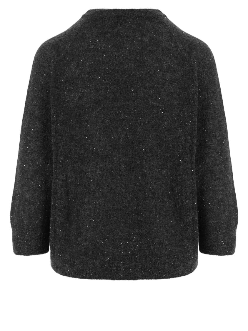 Bruno Manetti Textured Knit Black Alpaca And Wool Sweater