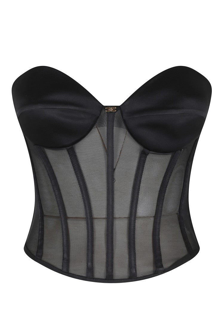 Elisabetta Franchi Black Tulle Bustier Molded-Cups Polyamide Top