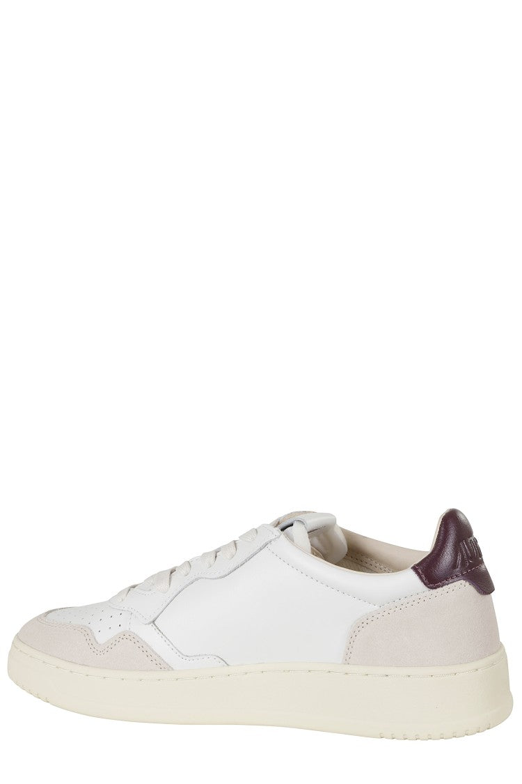 Autry White Burgundy Medalist Low Suede Inserts Leather Sneakers