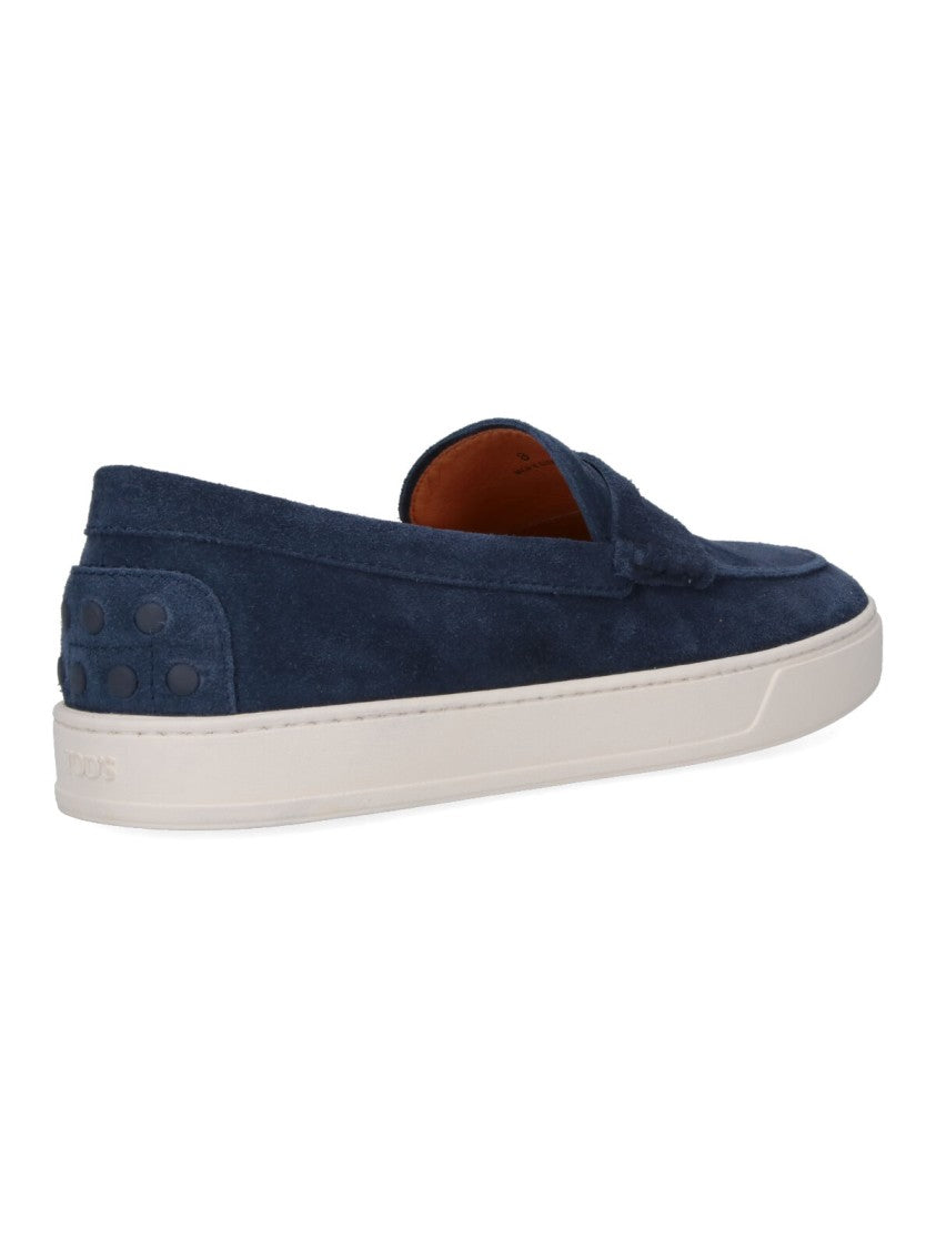 Tod's Deep Navy Blue Suede Loafers