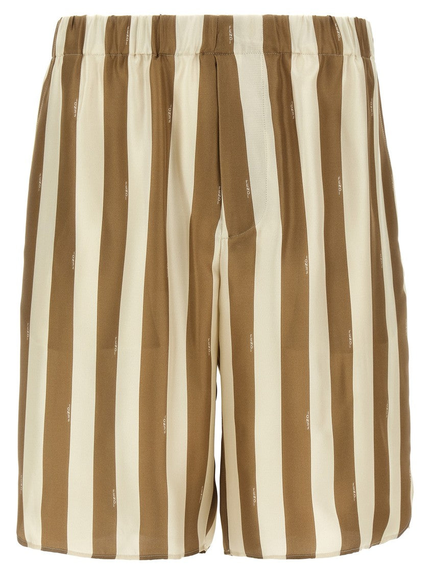 Fendi Silk Bermuda Shorts With Iconic Pecin Stripes And Elastic Waistband