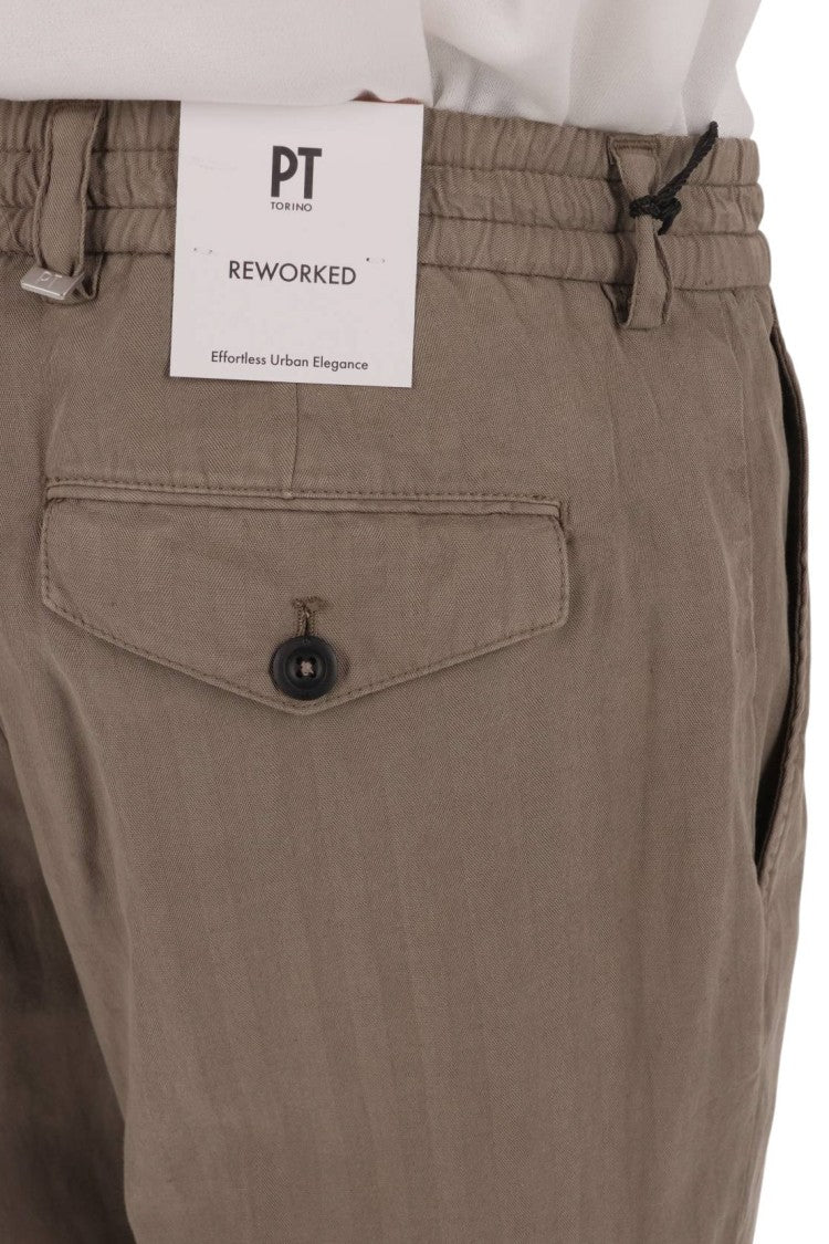 Pt Torino Tailored Brown Pants With Elastic Waistband And Flap Pockets