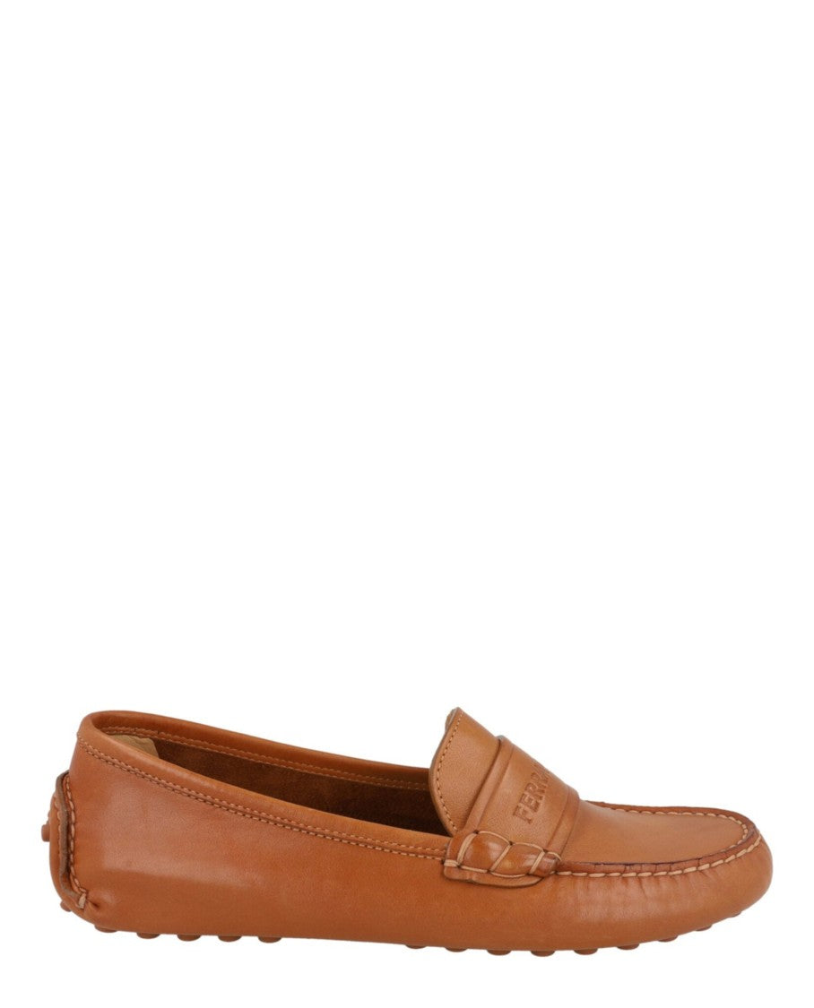 Ferragamo Iside Leather Loafers With Embossed Ferragamo Signature
