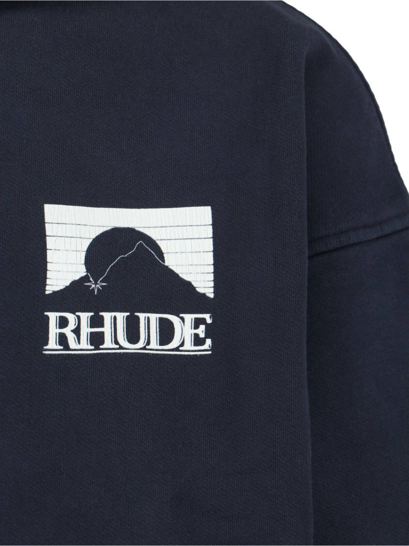 Rhude Minimalist Blue Hoodie With Ribbed Detailing