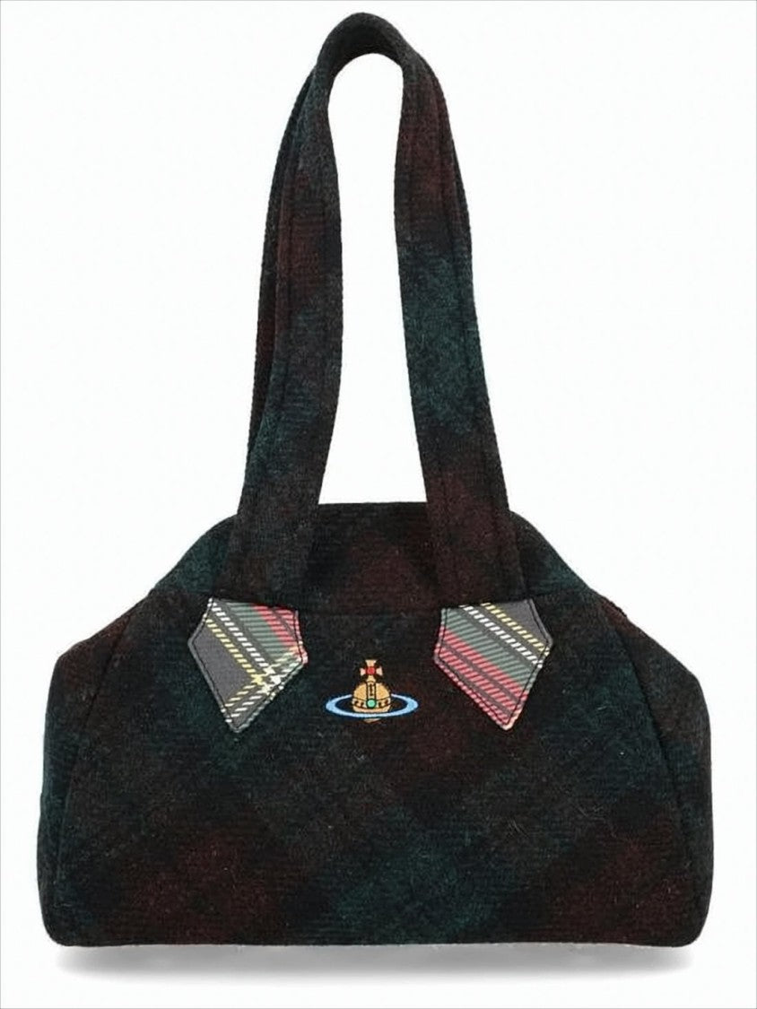 Vivienne Westwood Rectangular Wool Shoulder Bag With Plaid Pattern