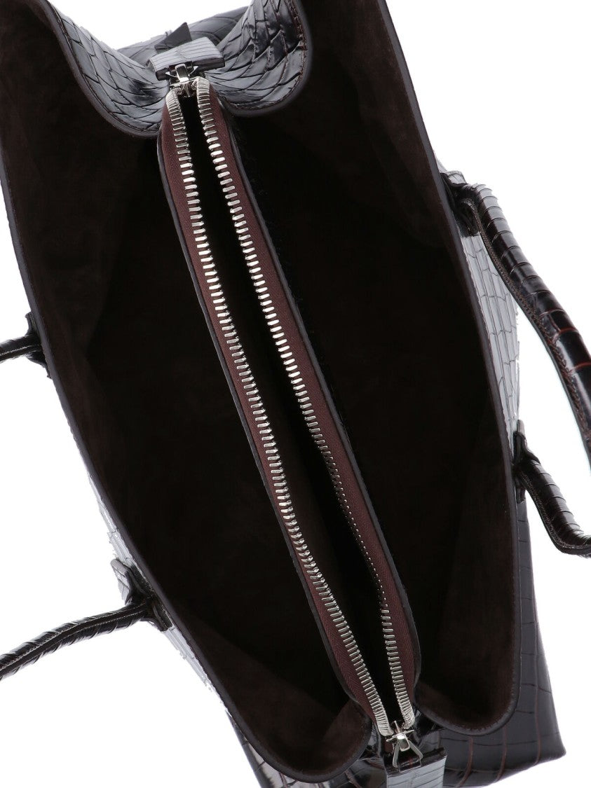 The Attico Glossy Crocodile-Embossed Large Tote Bag