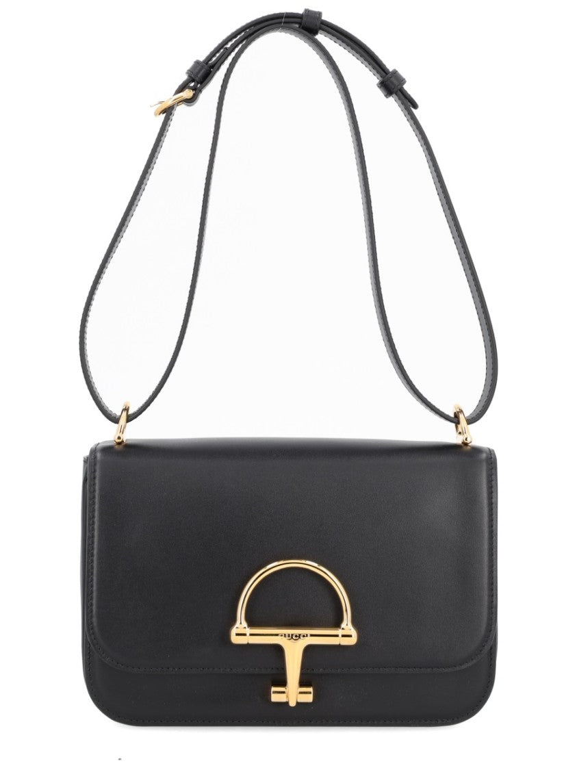 Gucci Rectangular Black Calf Leather Shoulder Bag With Gold Hardware