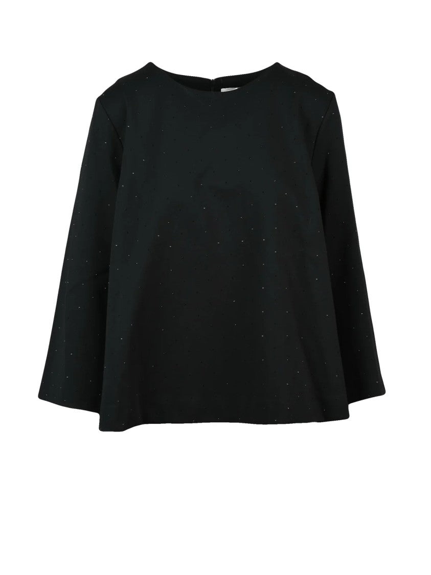 Meimeij Black Viscose-Blend Sequin Blouse